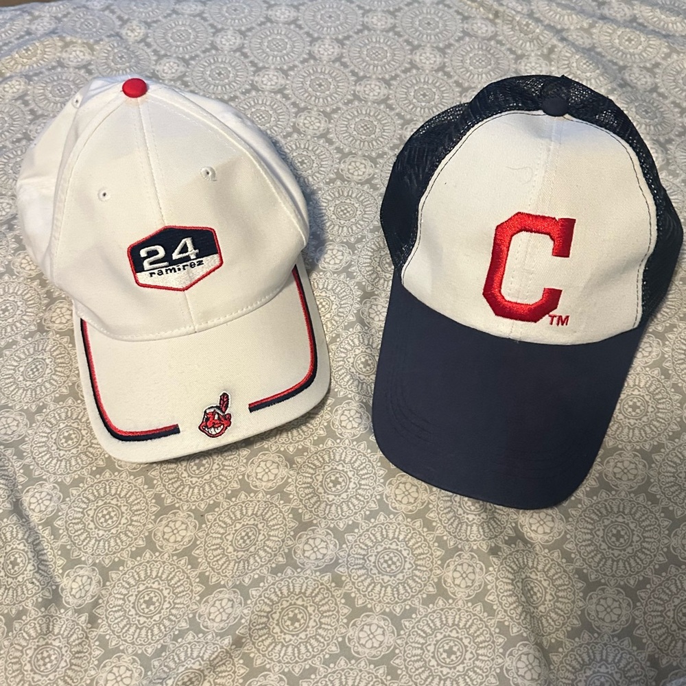 TWO - Cleveland Indians / Guardians Ball Cap Hat Chief Wahoo